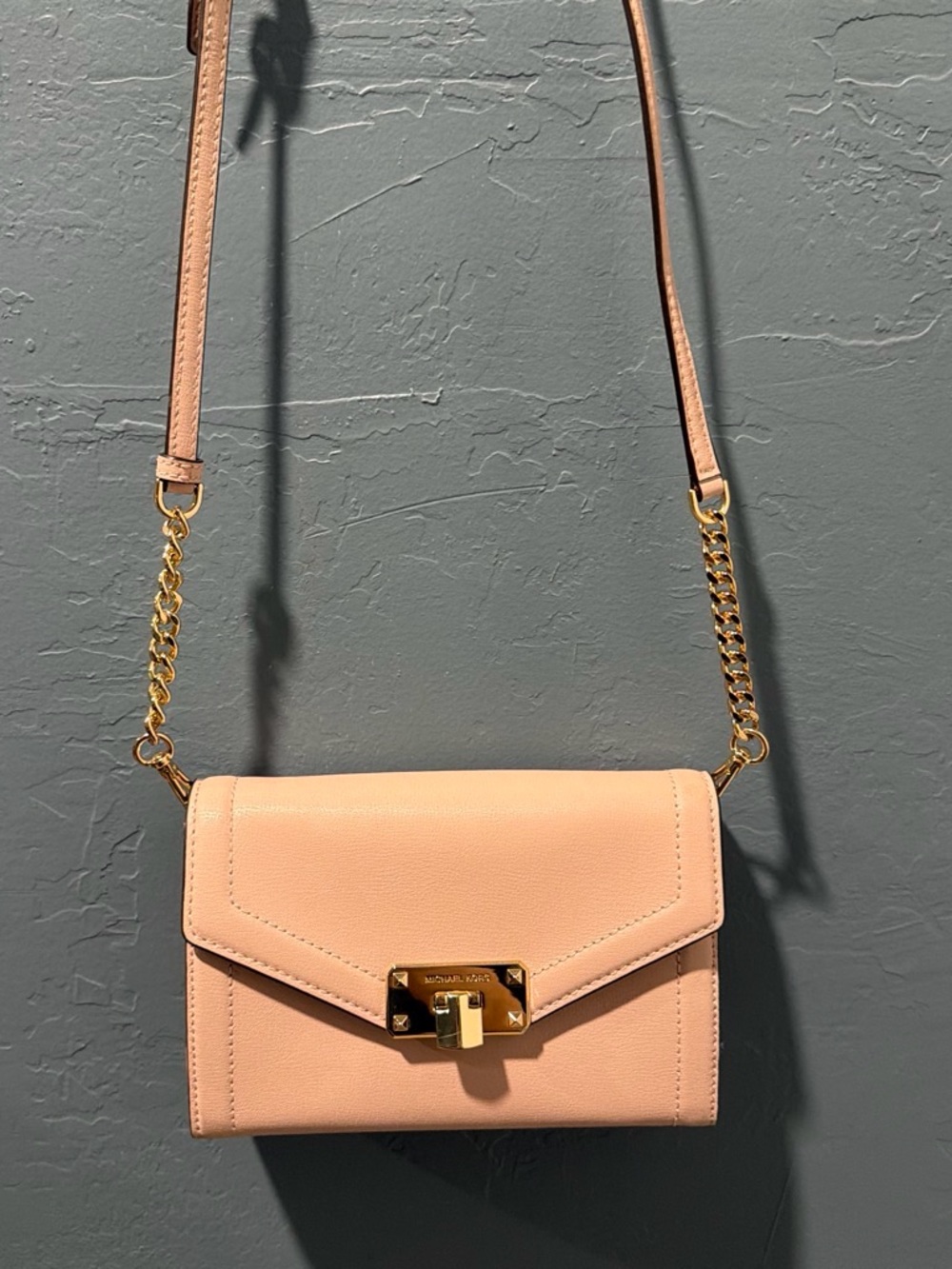 Michael Kors Blush Pink Leather Crossbody with Gold Chain